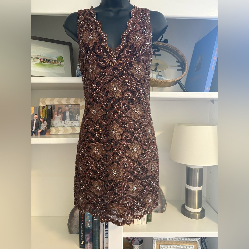 NWT Baccio Couture Brown Embellished Sleeveless Dress